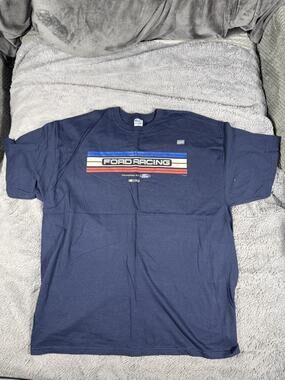 M&O Knits Shirt Mens 2XL Blue Ford Racing Heavyweight Graphic Short Sleeve Tee
